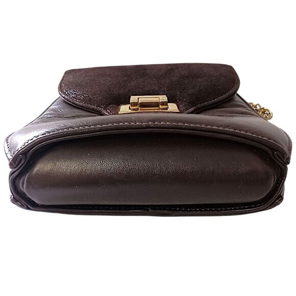 Vtg 80s Leather Crossbody Bag Chain Strap Brown Suede Clasp Lock Karam USA‎ Made - Picture 11 of 16